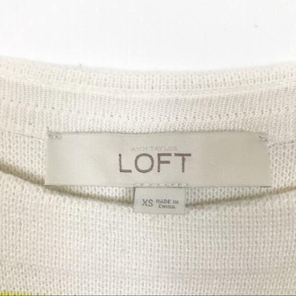 Loft Cream Yellow Blue Striped 3/4 Sleeve Sweater Sz XS - Picture 2 of 7